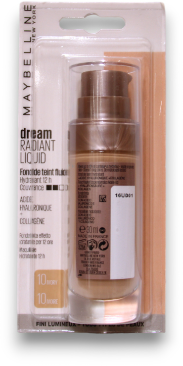 Maybelline Foundation, Dream Radiant Liquid Hydrating Foundation with Hyaluronic Acid and Collagen - Lightweight, Medium Coverage Up to 12 Hour Hydration - 10 Ivory